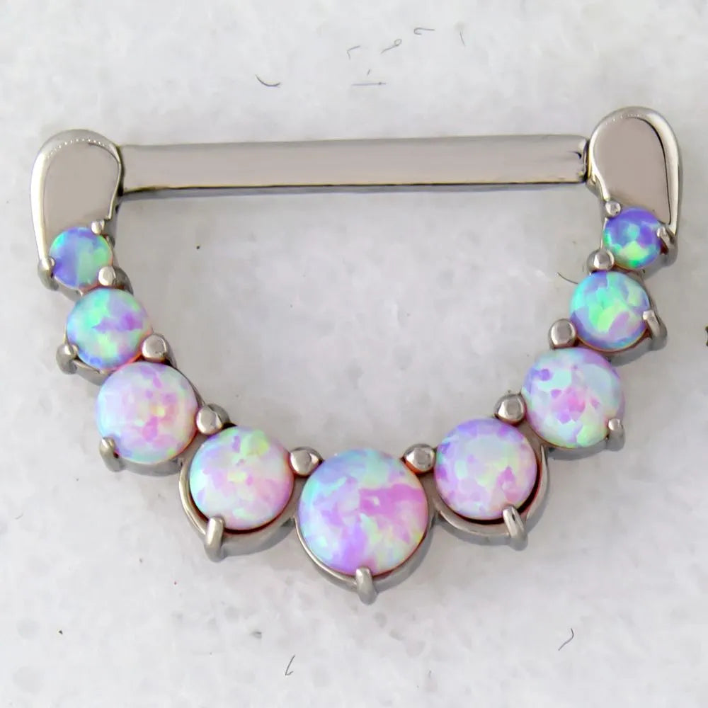 14G NIPPLE CLICKER WITH PRONG SET OPALS - Pierced Addiction