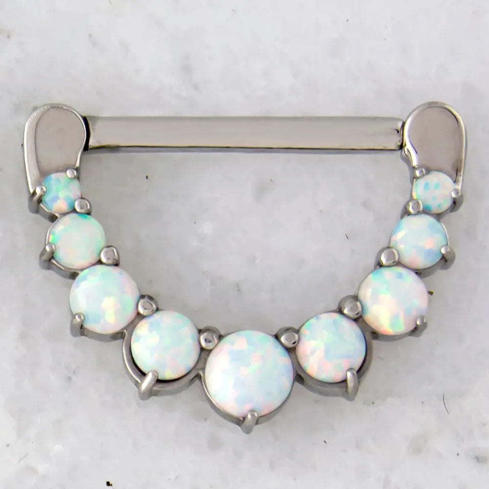 14G NIPPLE CLICKER WITH PRONG SET OPALS - Pierced Addiction