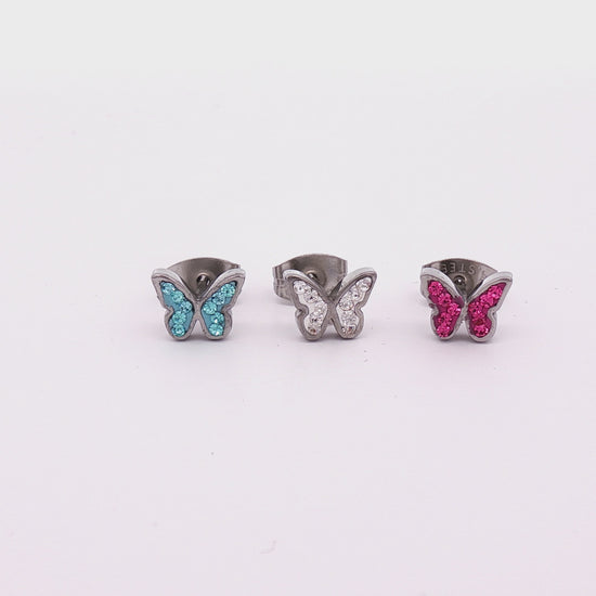 Steel Gemmed Butterfly Earring Studs - Pierced Addiction