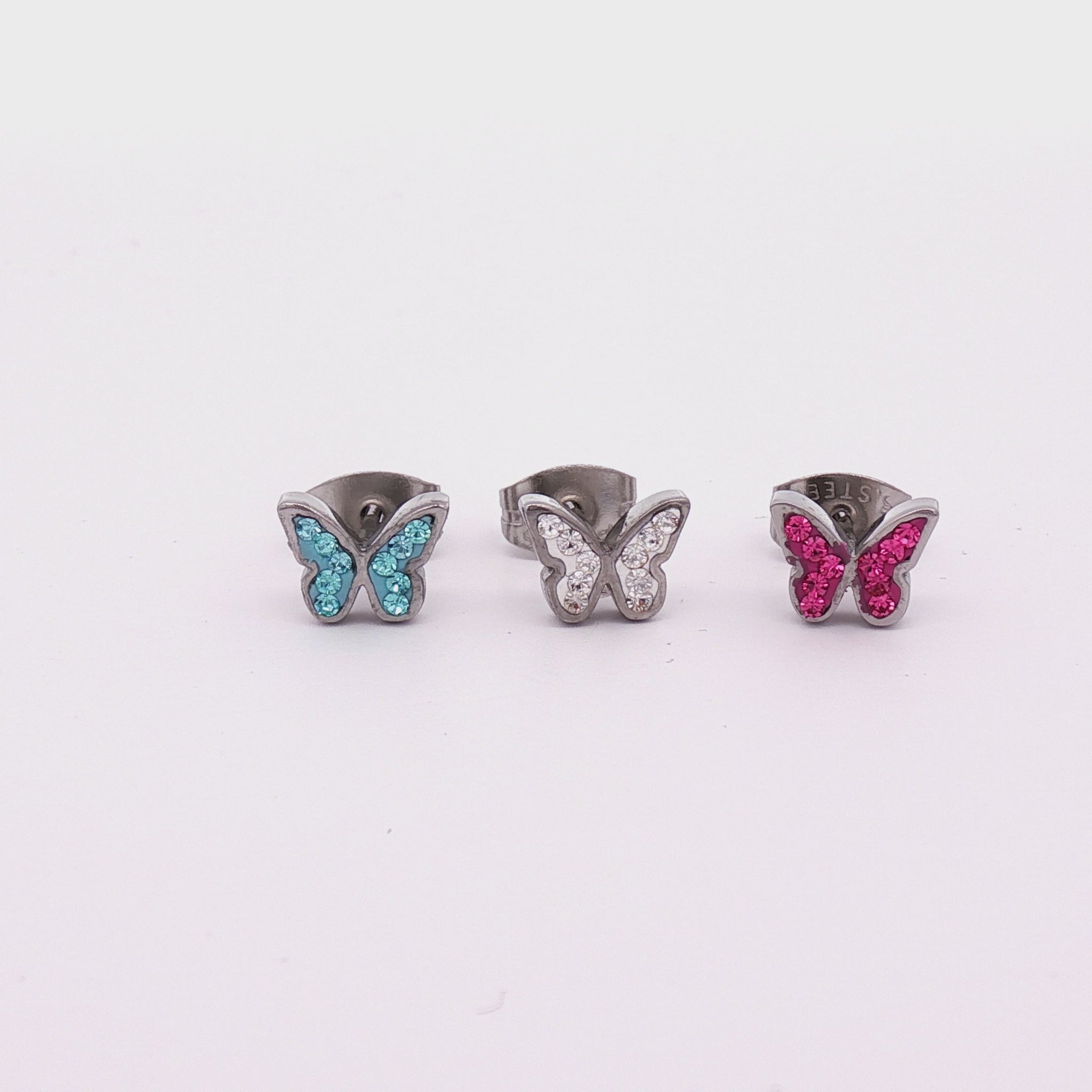 Steel Gemmed Butterfly Earring Studs - Pierced Addiction