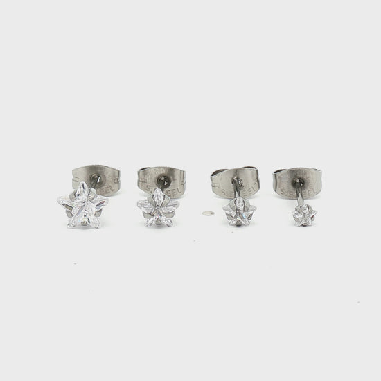 Steel Prong Set Star Gem Earring Studs