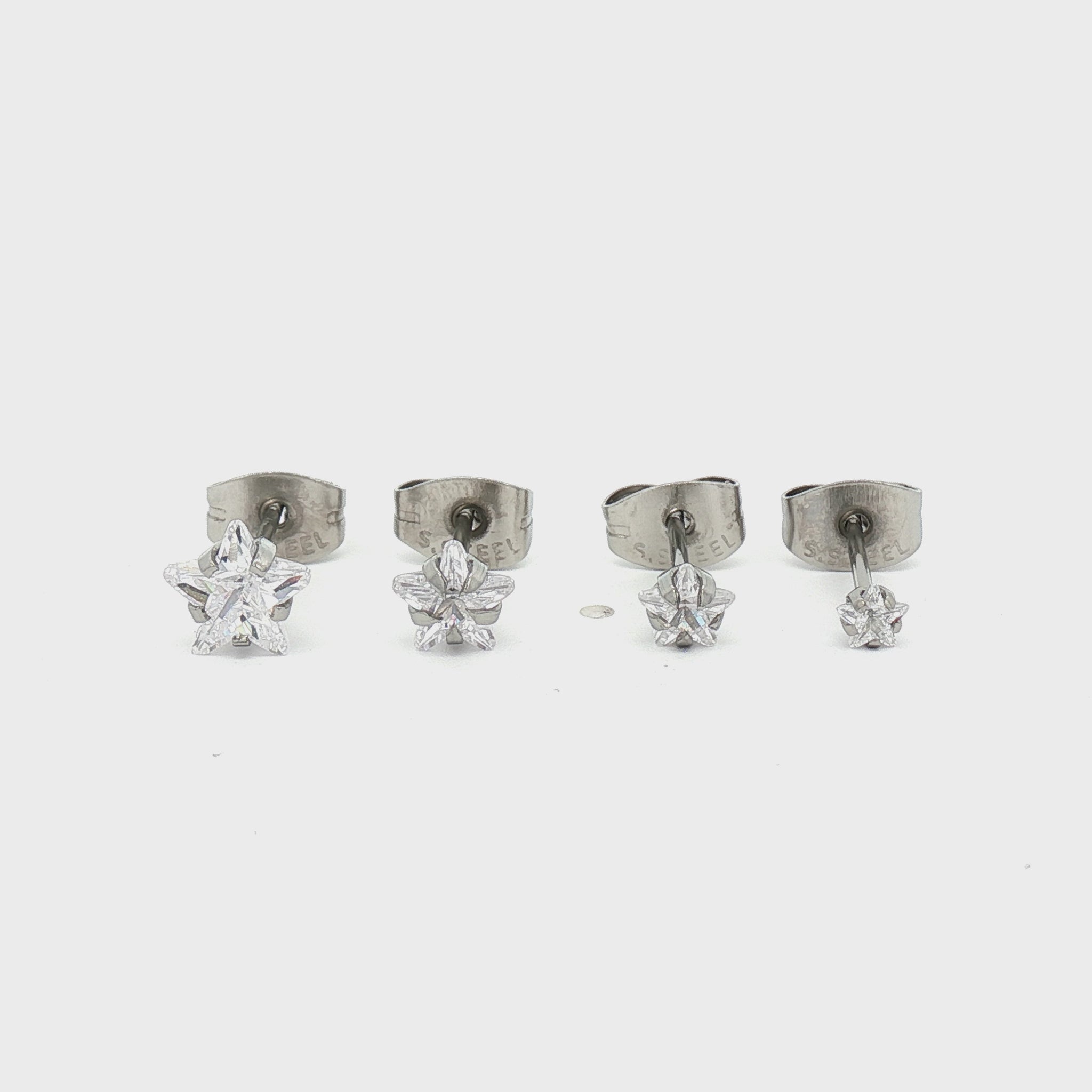 Steel Prong Set Star Gem Earring Studs