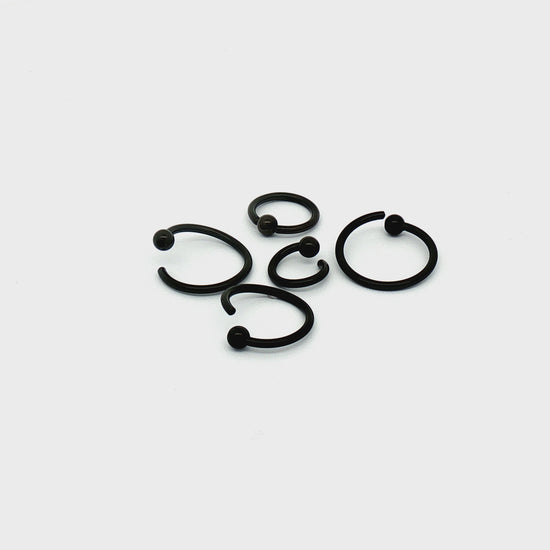 14G - 20G Black PVD Steel Fixed Bead Captive Rings