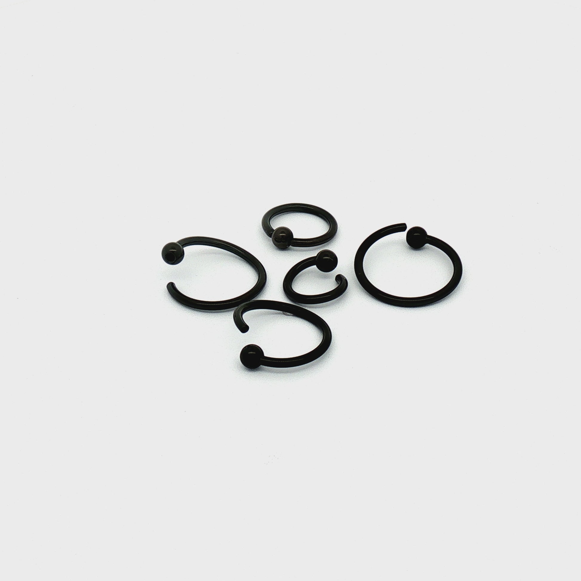 14G - 20G Black PVD Steel Fixed Bead Captive Rings