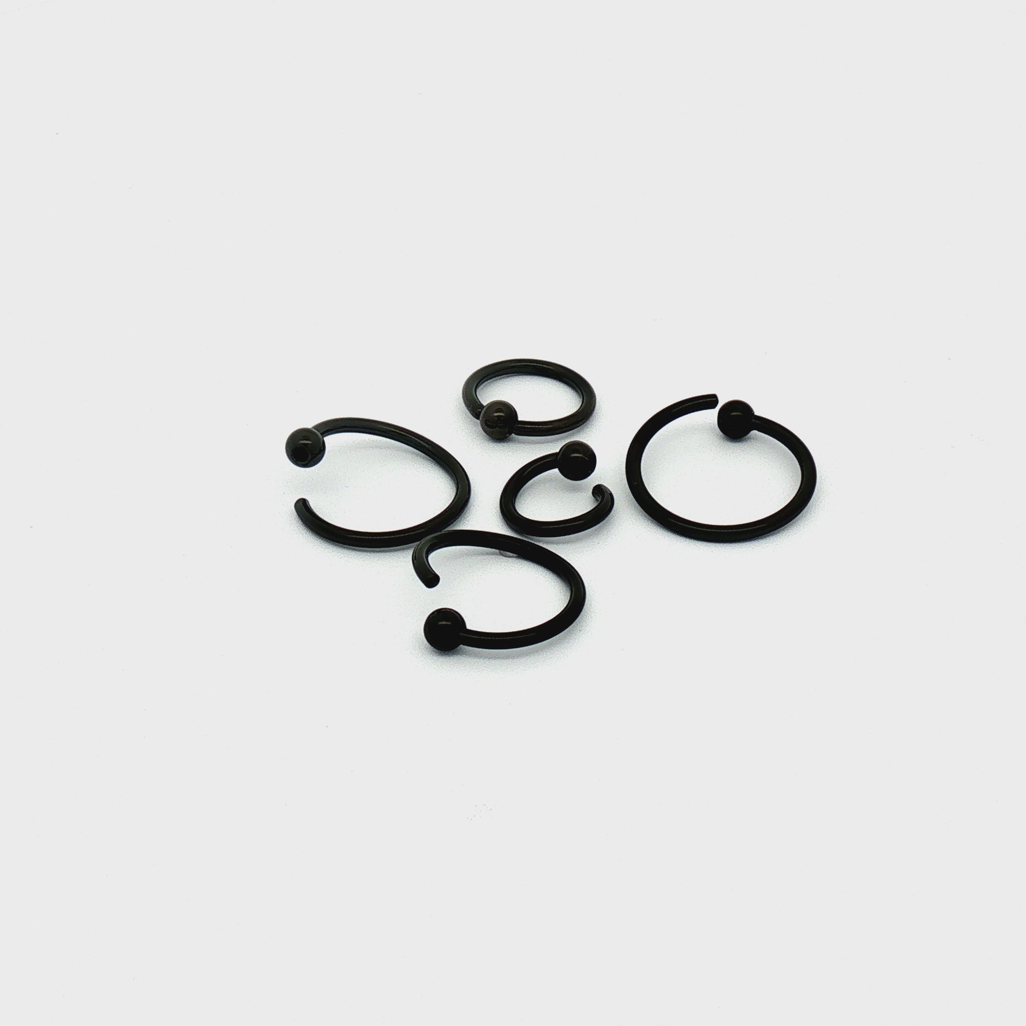 14G - 20G Black PVD Steel Fixed Bead Captive Rings