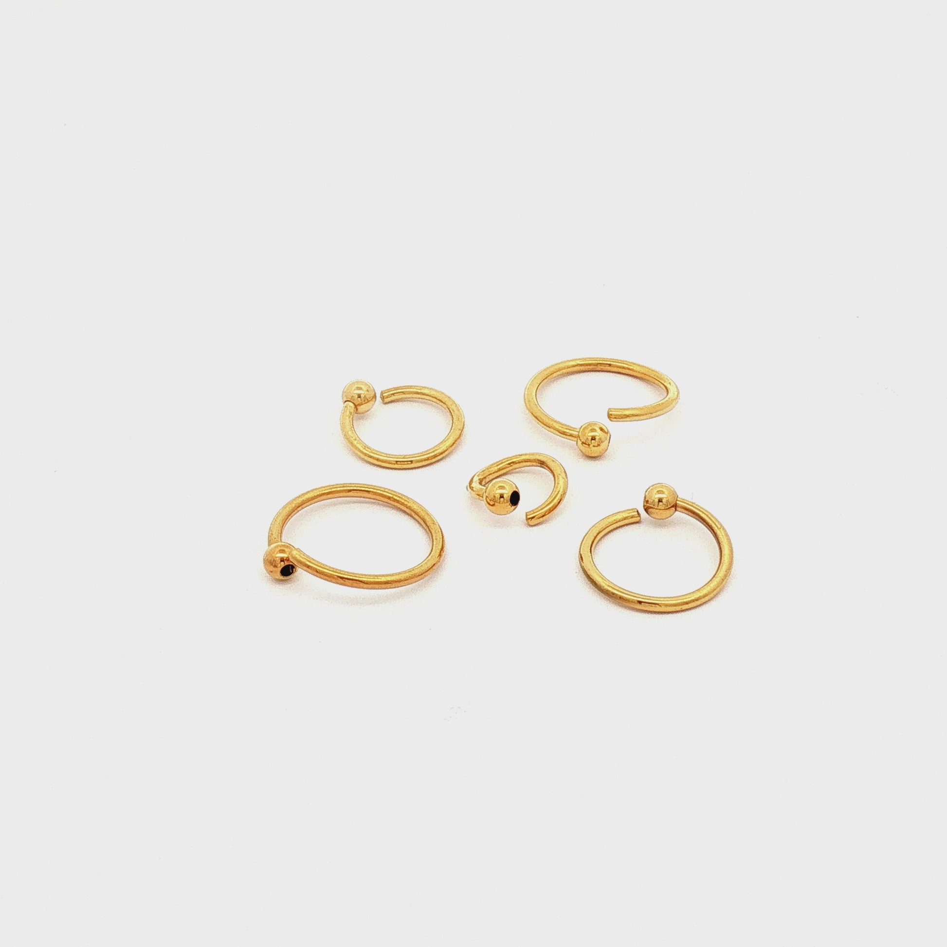 14G - 20G Gold Plated Steel Fixed Bead Captive Rings