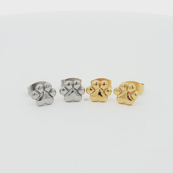 Steel Pawprint Earring Studs