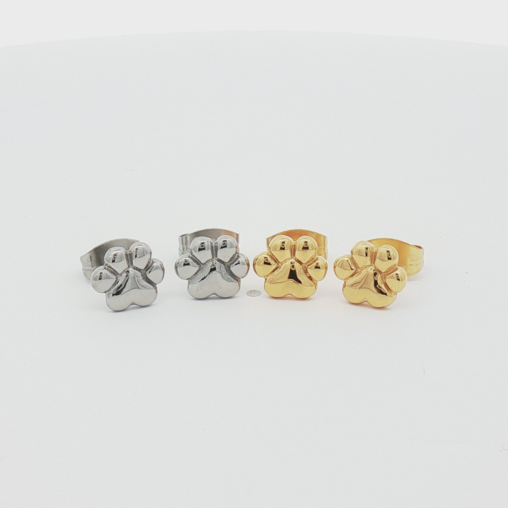 Steel Pawprint Earring Studs