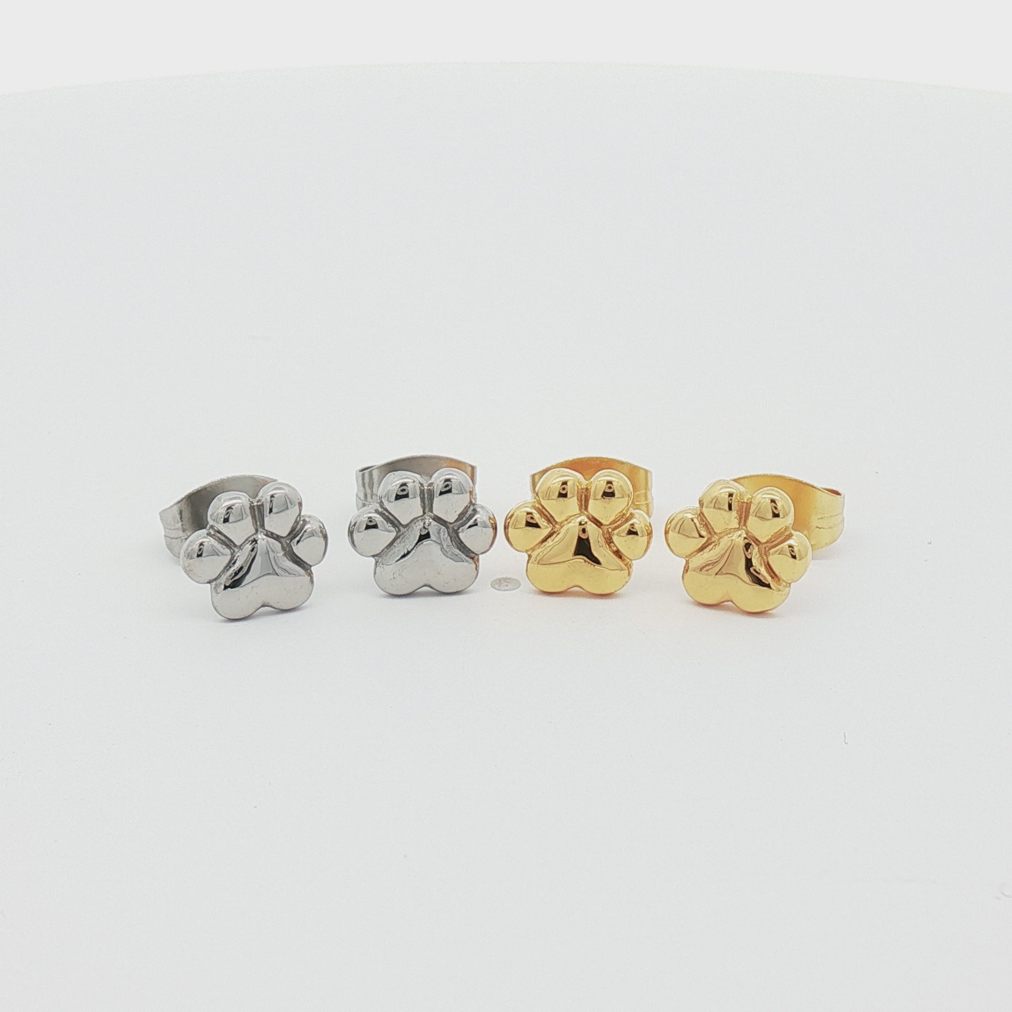 Steel Pawprint Earring Studs