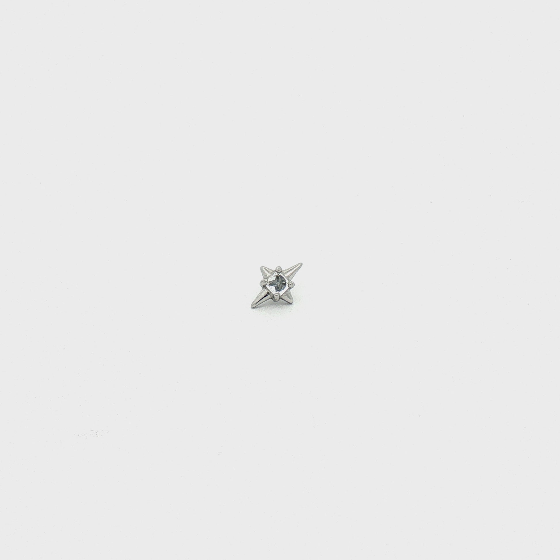 Steel Internally Threaded 4 Point Star with Square White CZ End - 16G