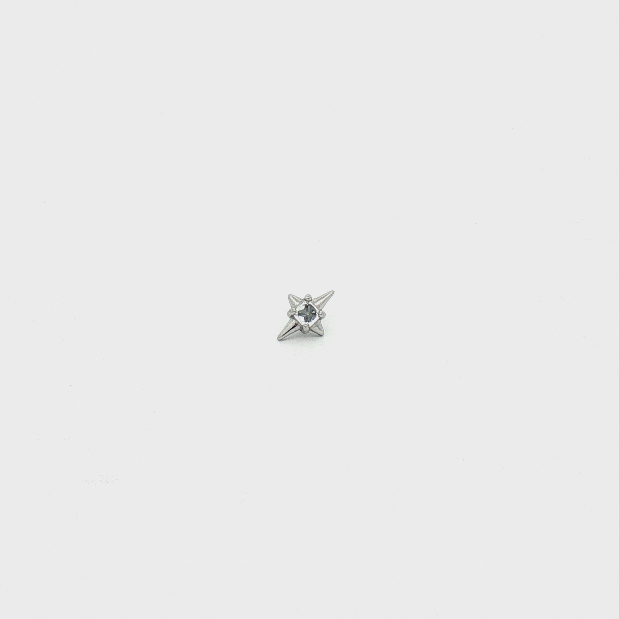 Steel Internally Threaded 4 Point Star with Square White CZ End - 16G