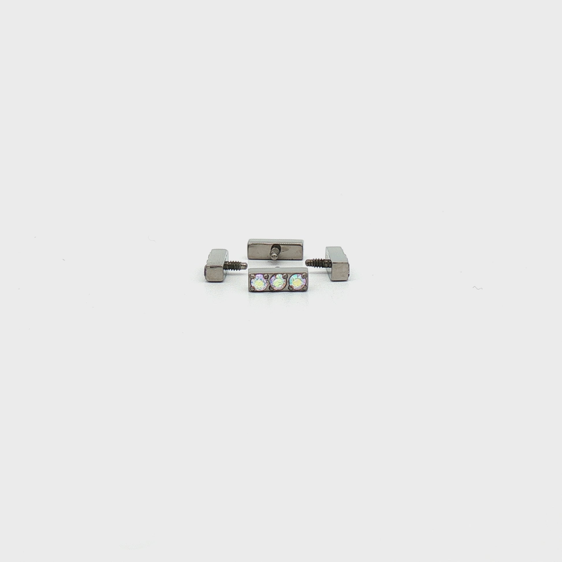 Steel Internally Threaded Bar End with 3 Zirconia Gems