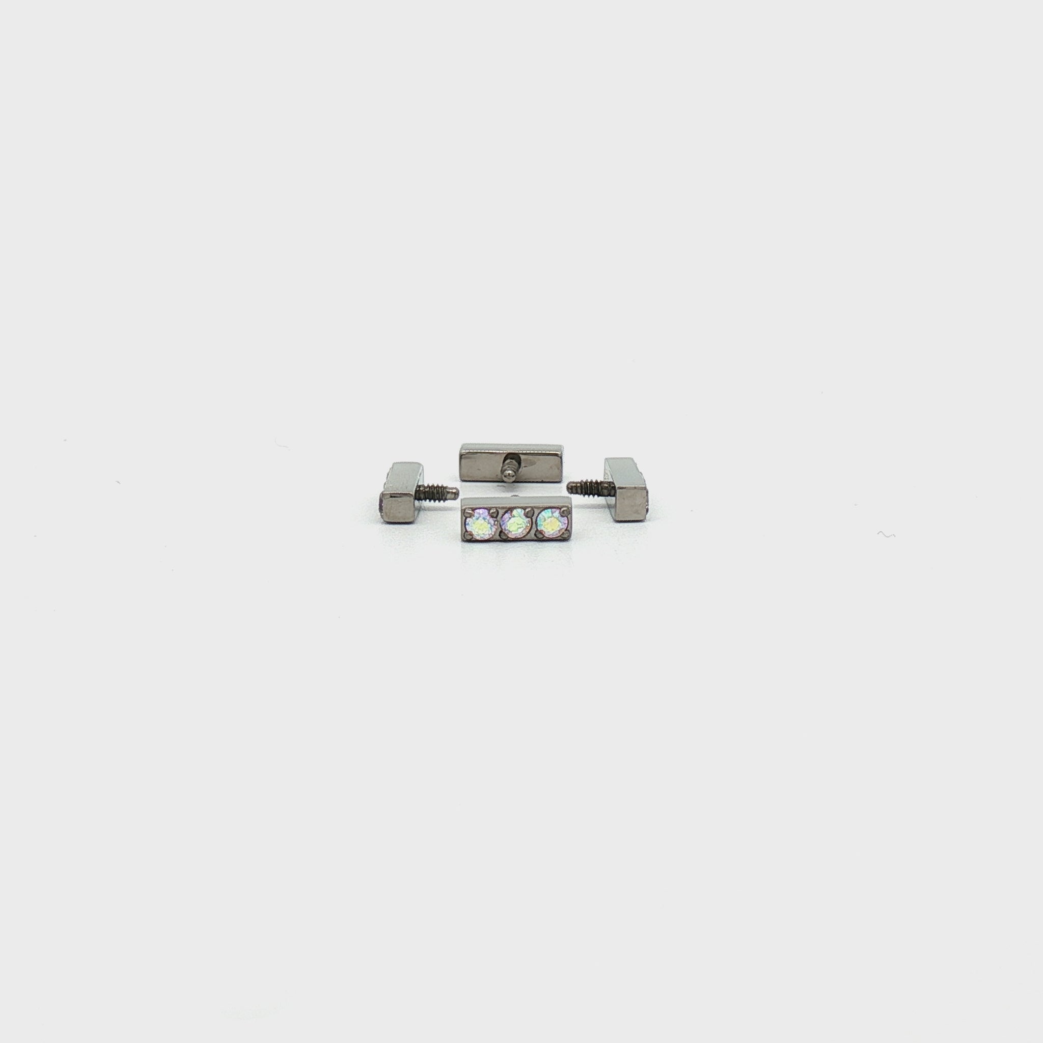 Steel Internally Threaded Bar End with 3 Zirconia Gems