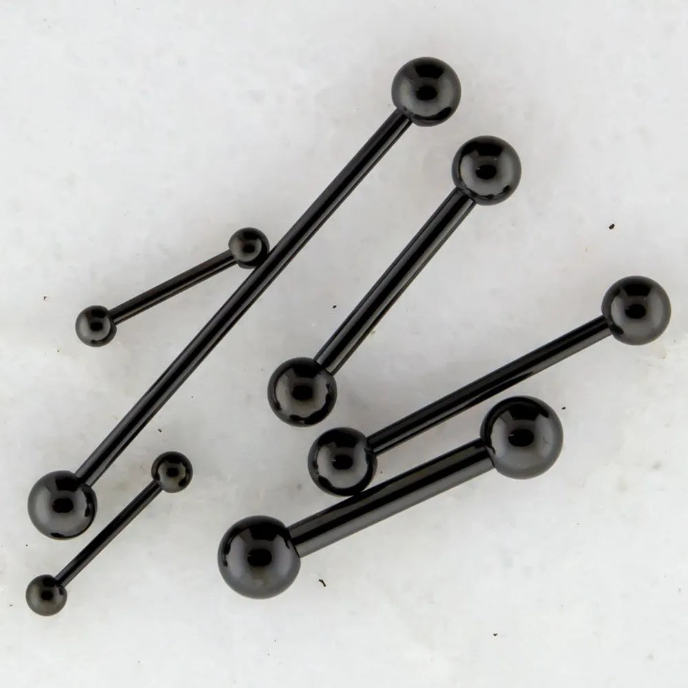 18G-10G Externally Threaded Stee Black PVD Straight Barbell with Ball - Pierced Addiction