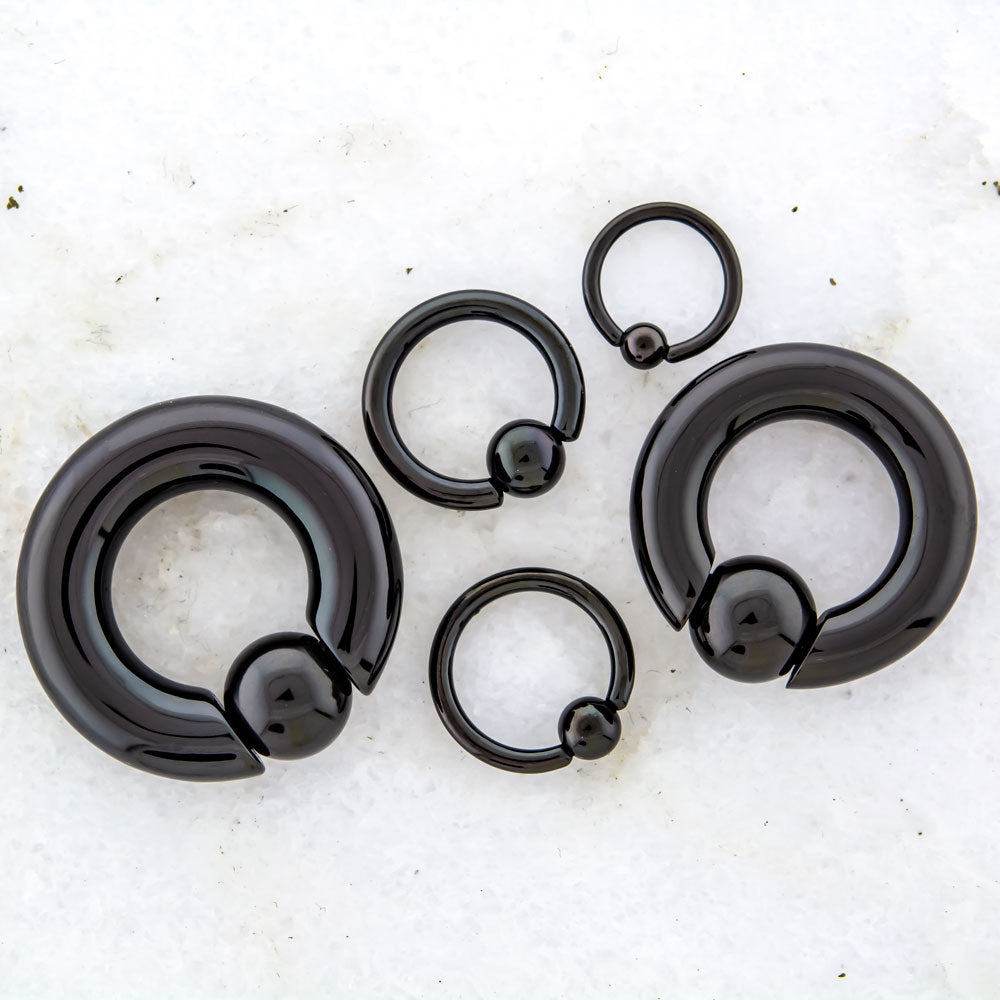 2G - 18G Black PVD Steel Captive Bead Rings