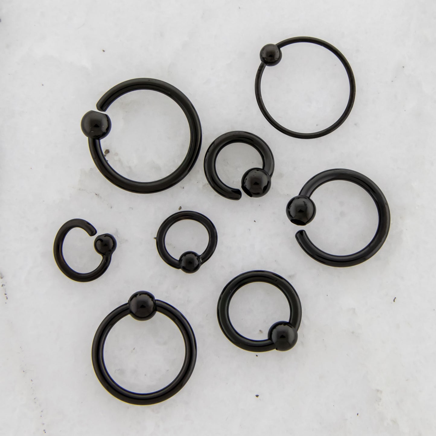 14G - 20G Black PVD Steel Fixed Bead Captive Rings