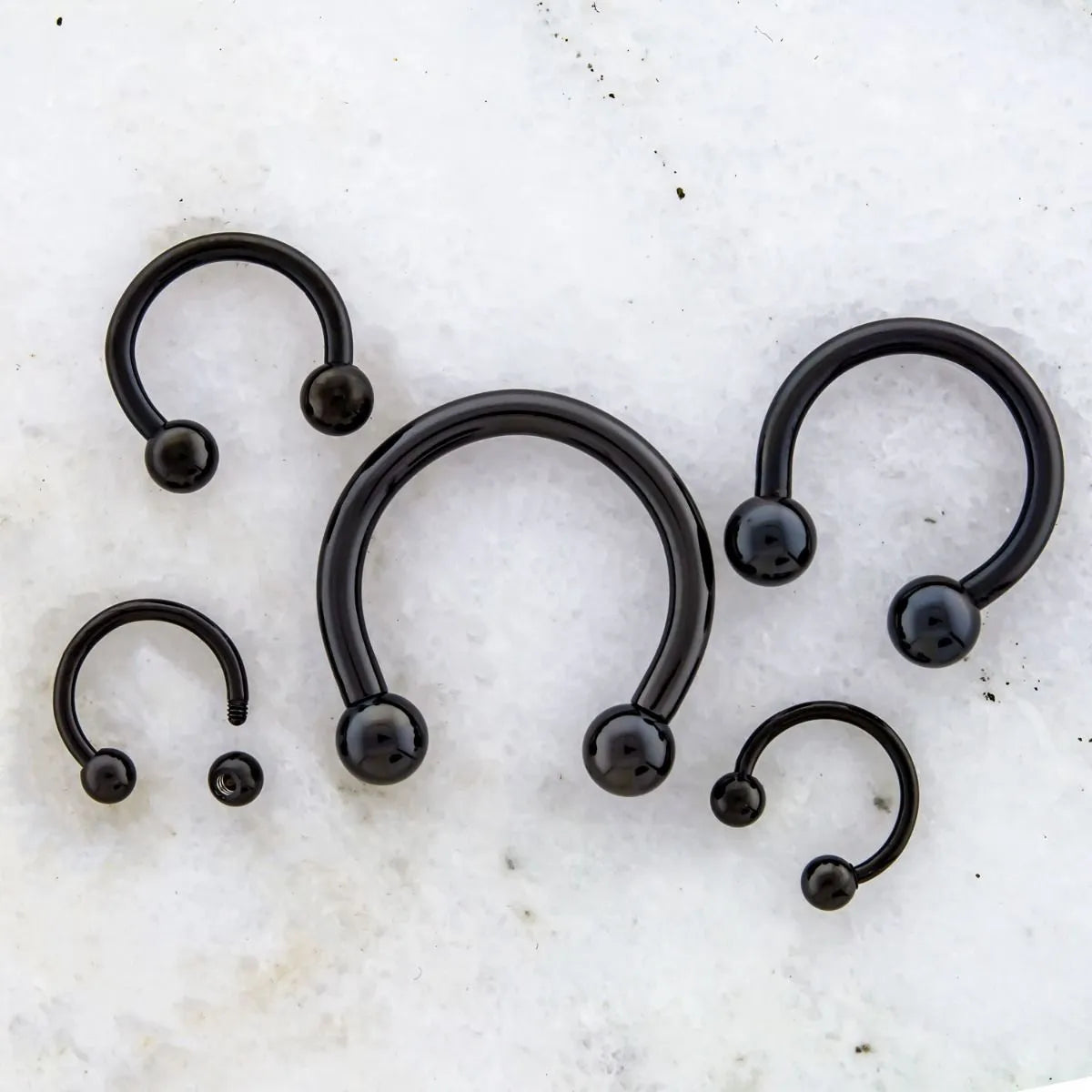 Black PVD Coated Steel Externally Threaded Horseshoes - Pierced Addiction