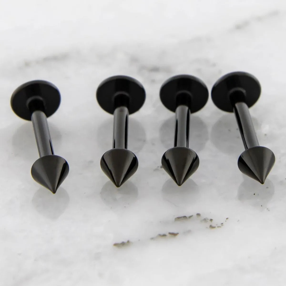 14G and 16G Externally Threaded Black PVD Steel Labret with Spike - Pierced Addiction