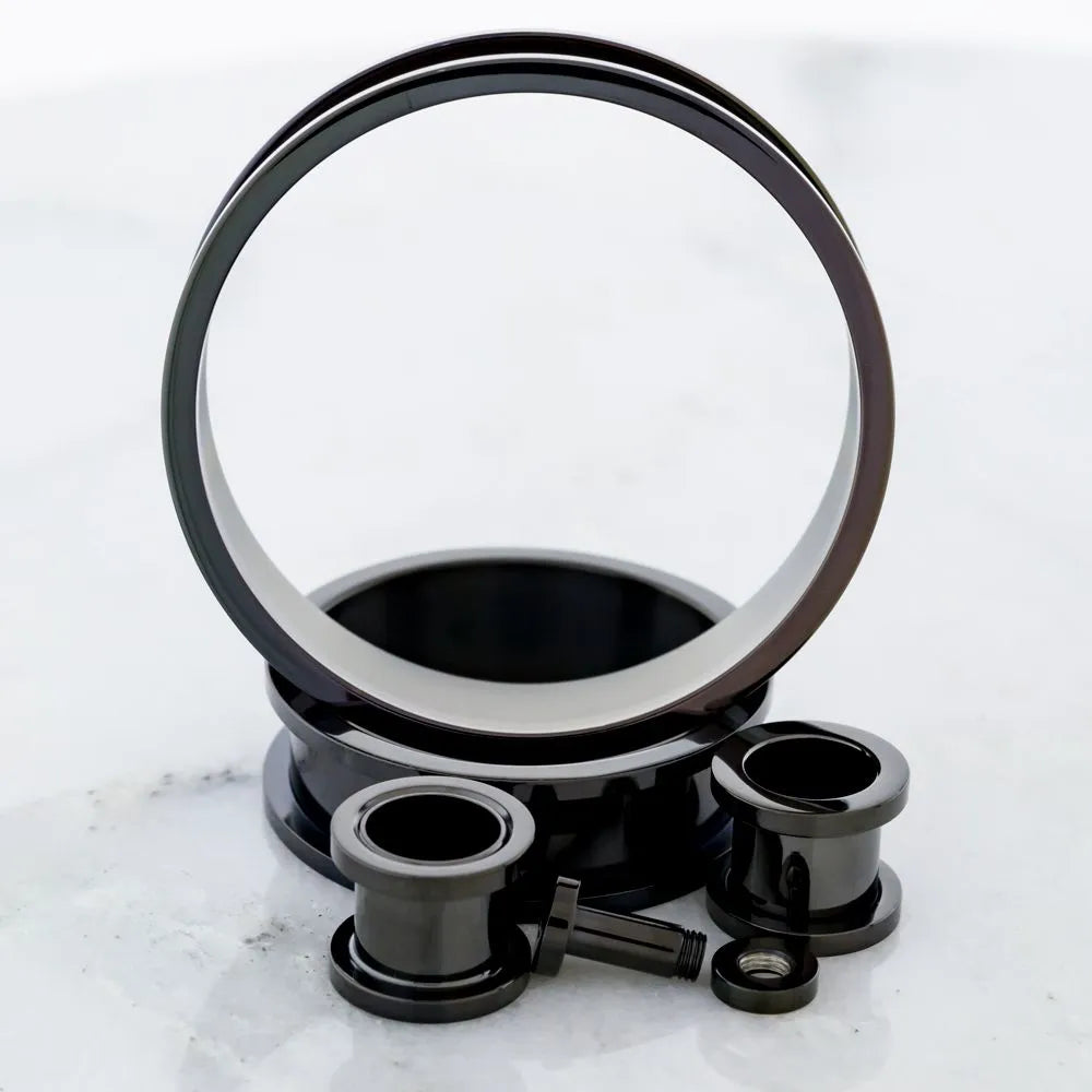 Black PVD Steel Externally Threaded Tunnels - Pierced Addiction