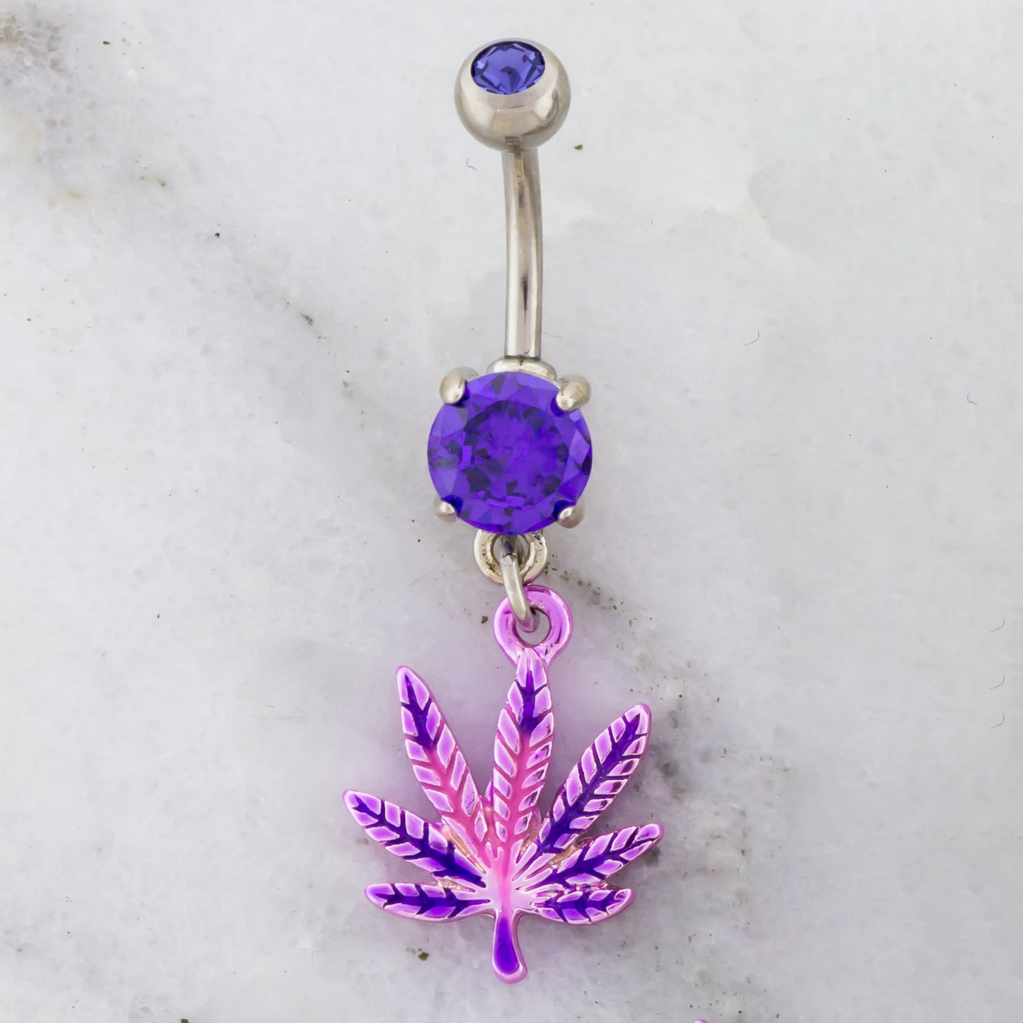 14G Purple Haze Pot Leaf Navel Ring - Pierced Addiction