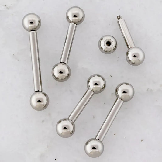 10G Externally Threaded Steel Straight Barbell with Ball