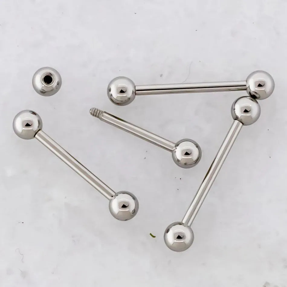 14G Externally Threaded Steel Straight Barbell with Ball - Pierced Addiction