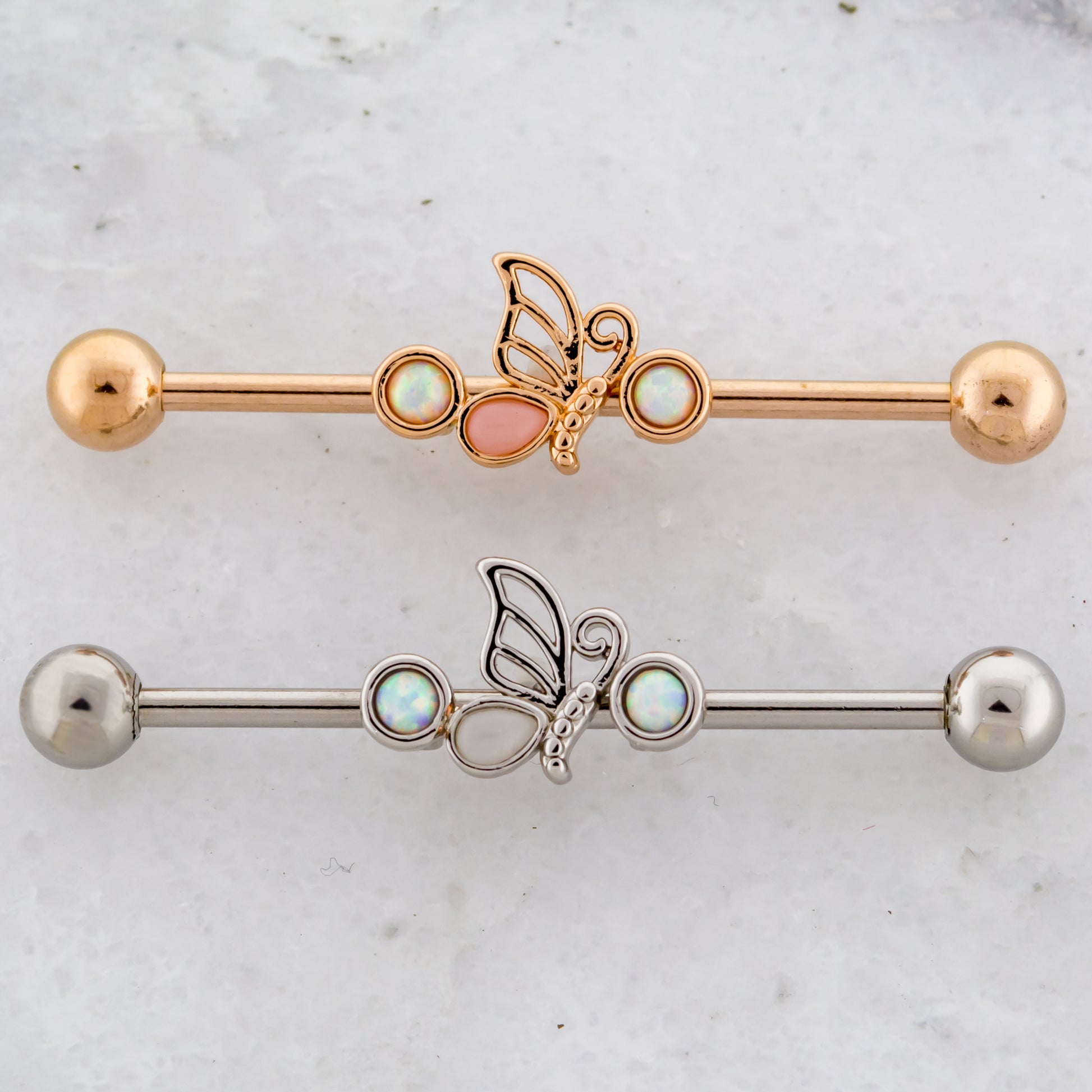 14G Opal And Butterfly Industrial Barbell - Pierced Addiction