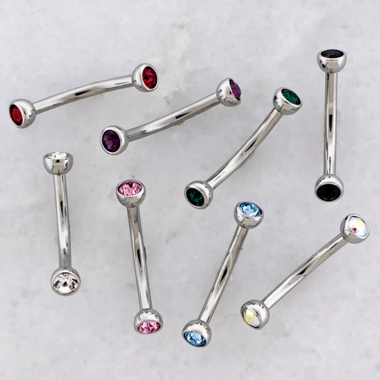 16G Steel Internally Threaded Curved Barbells w/ Bezel Set Premium Crystals - Pierced Addiction