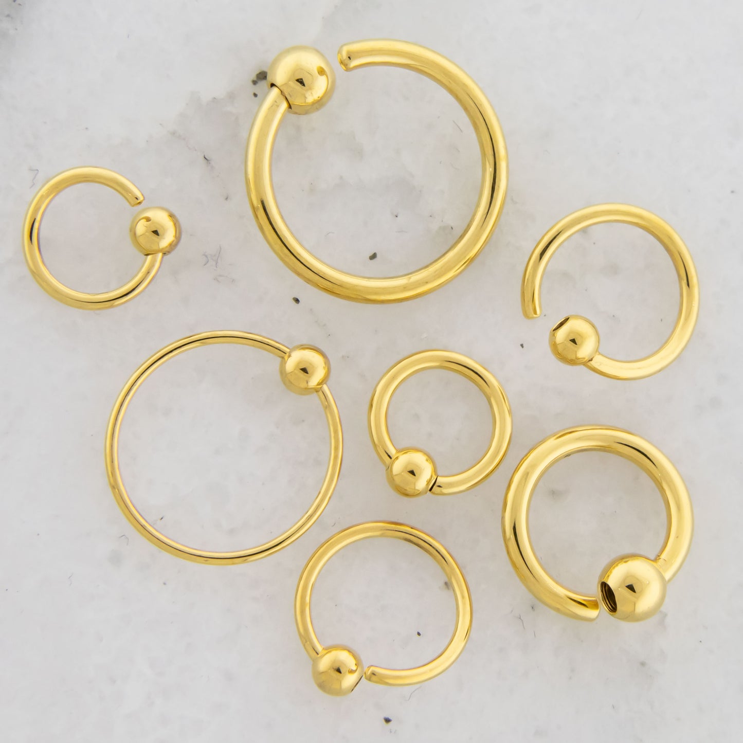 14G - 20G Gold Plated Steel Fixed Bead Captive Rings