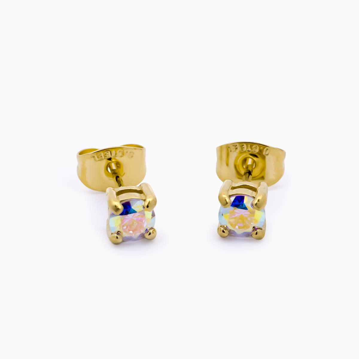 Steel Earring Studs - Gold PVD w/ Round CZ