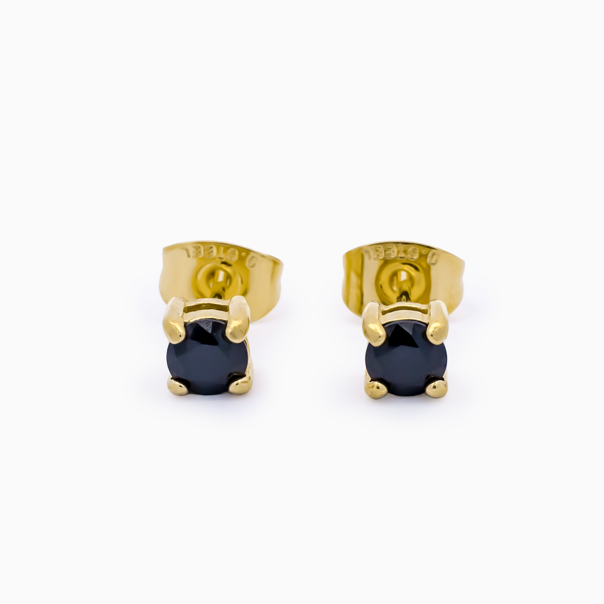 Steel Earring Studs - Gold PVD w/ Round CZ