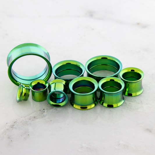 Green Steel Double Flare Tunnels - Internally Threaded - Pierced Addiction