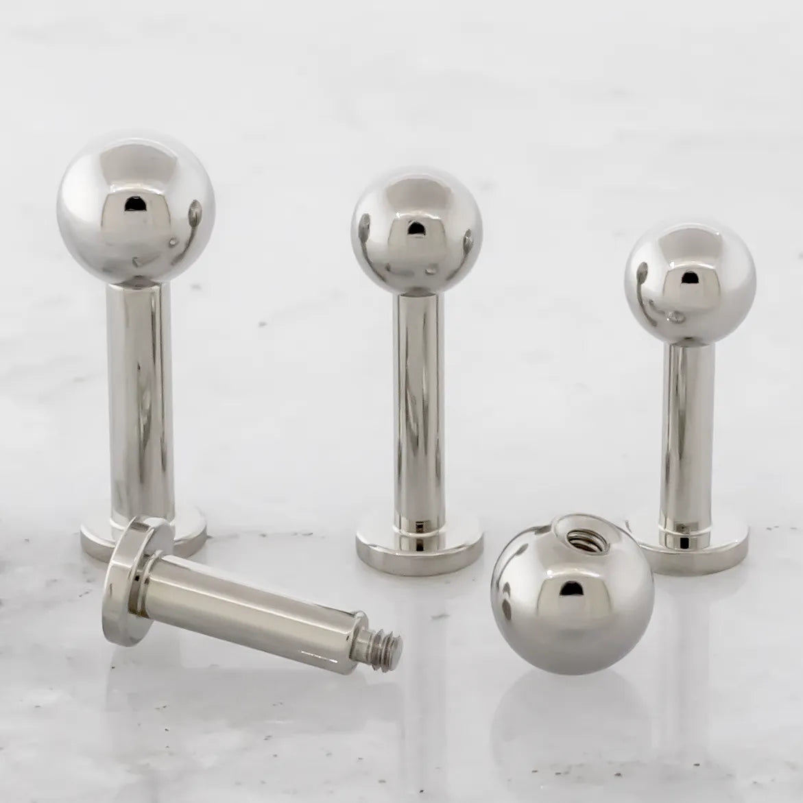 12G-8G Externally Threaded Steel Labret with Ball - Pierced Addiction