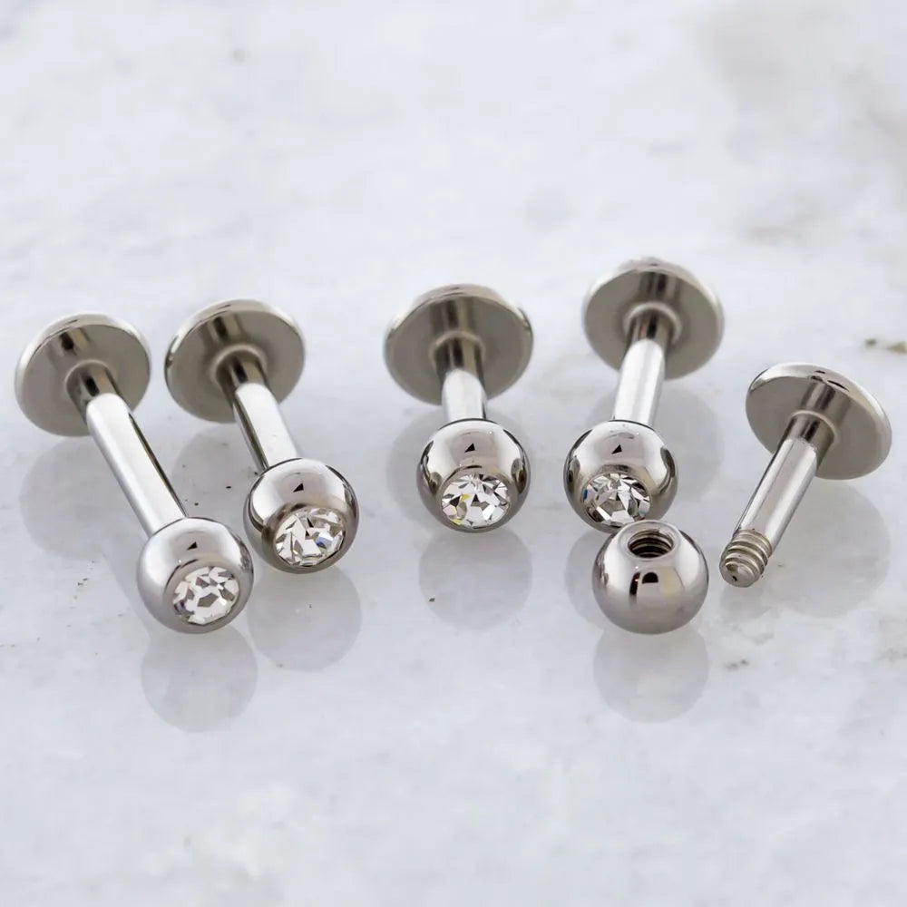 14G Externally Threaded Steel Labret with Gem Ball - Pierced Addiction