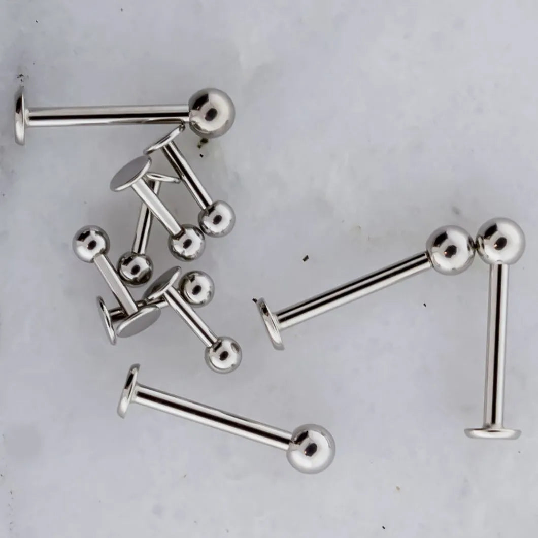 14G Externally Threaded Steel Labret with Ball - Pierced Addiction