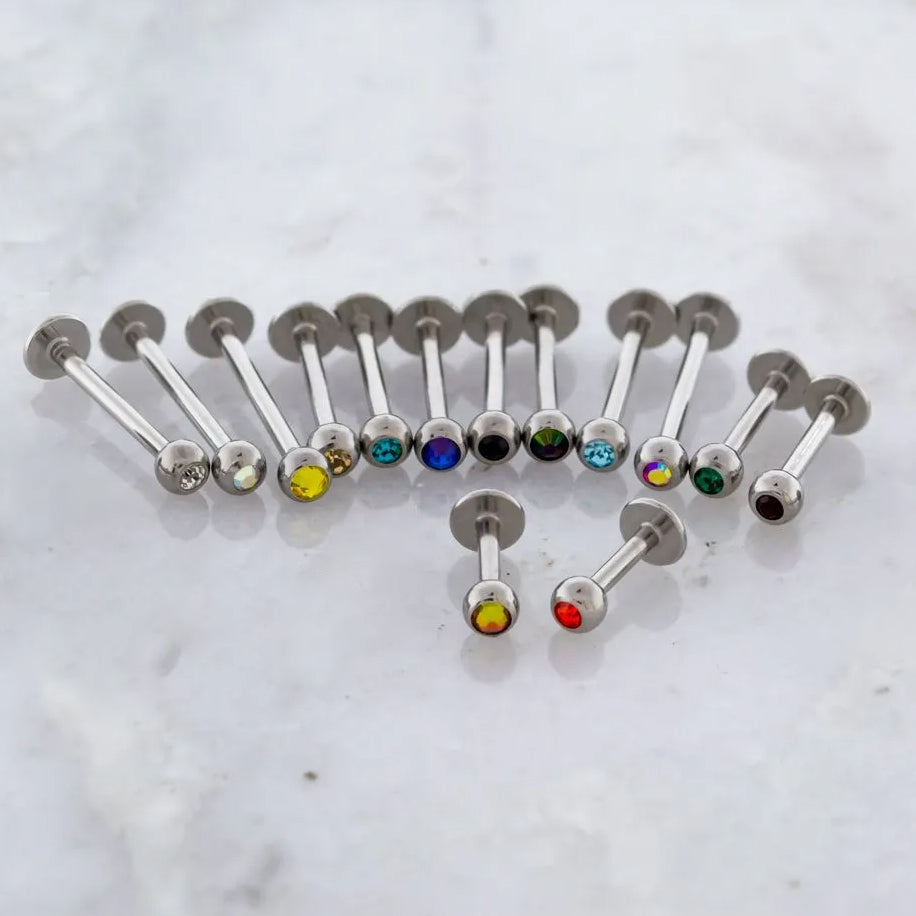 16G Externally Threaded Steel Labret with Gem Ball - Pierced Addiction