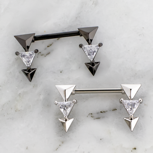 14G Triangular Trillon Gem Nipple Barbell - Pierced Addiction