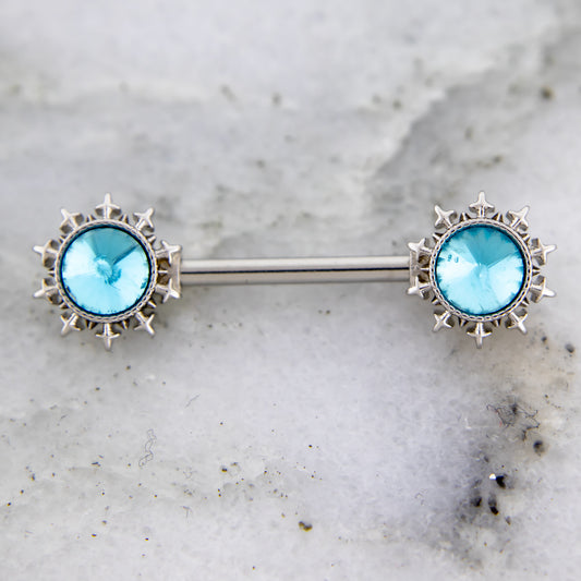 14G Snowflake w/ Gem Center Nipple Barbell