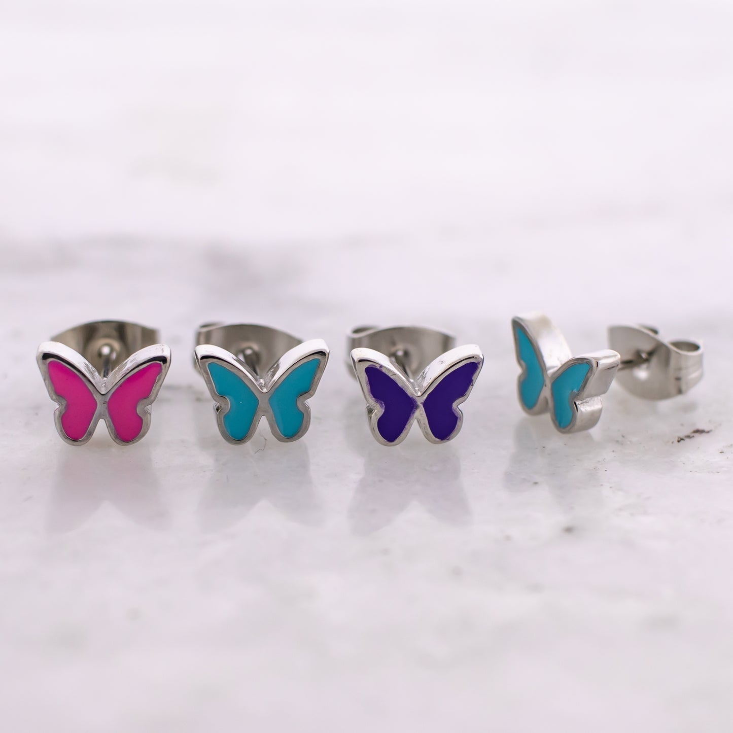 Steel Enamel Butterfly Earring Studs