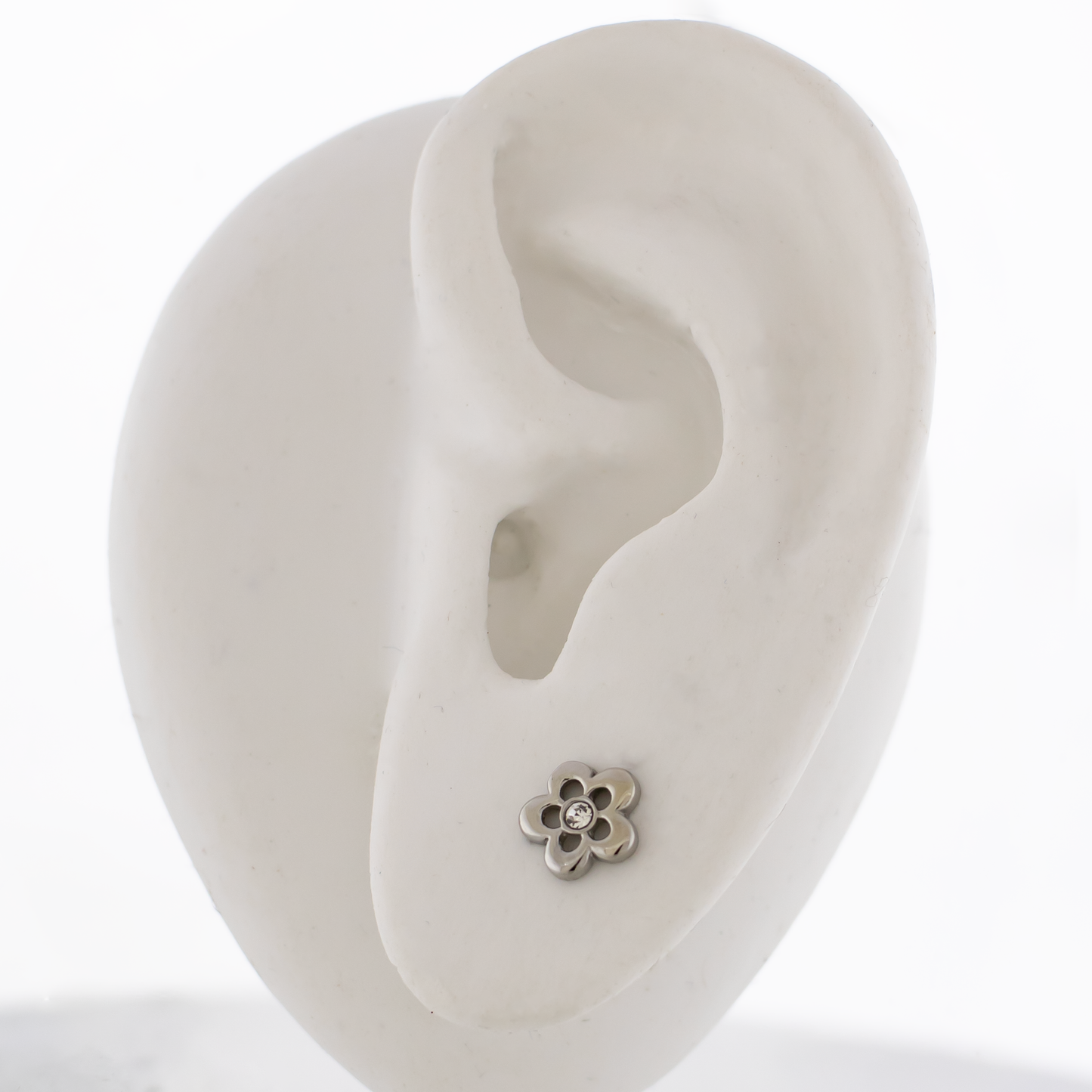 Steel Flower With Gem Earring Studs