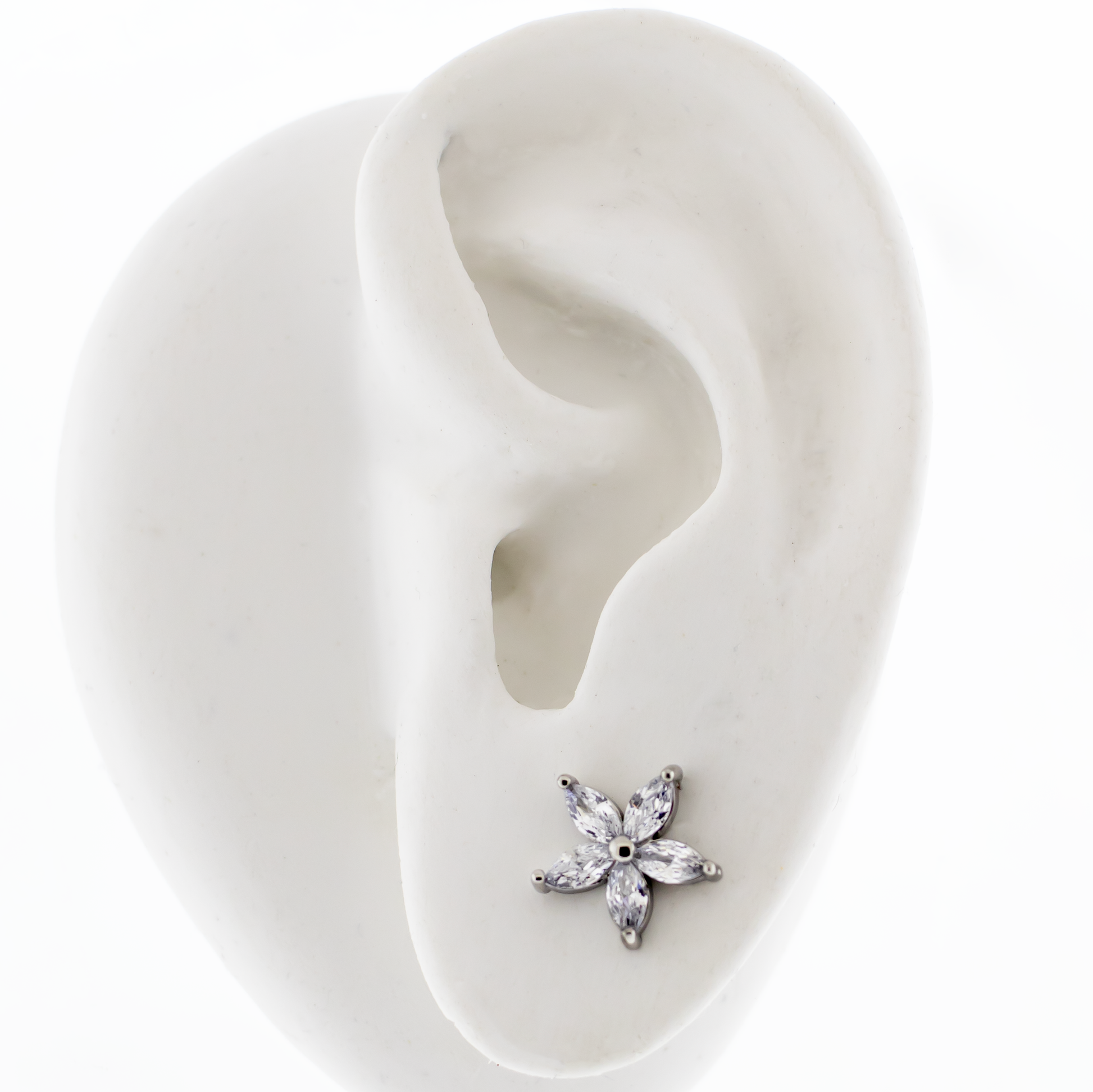 Steel Gemmed Flower Earring Studs