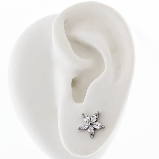 Steel Gemmed Flower Earring Studs