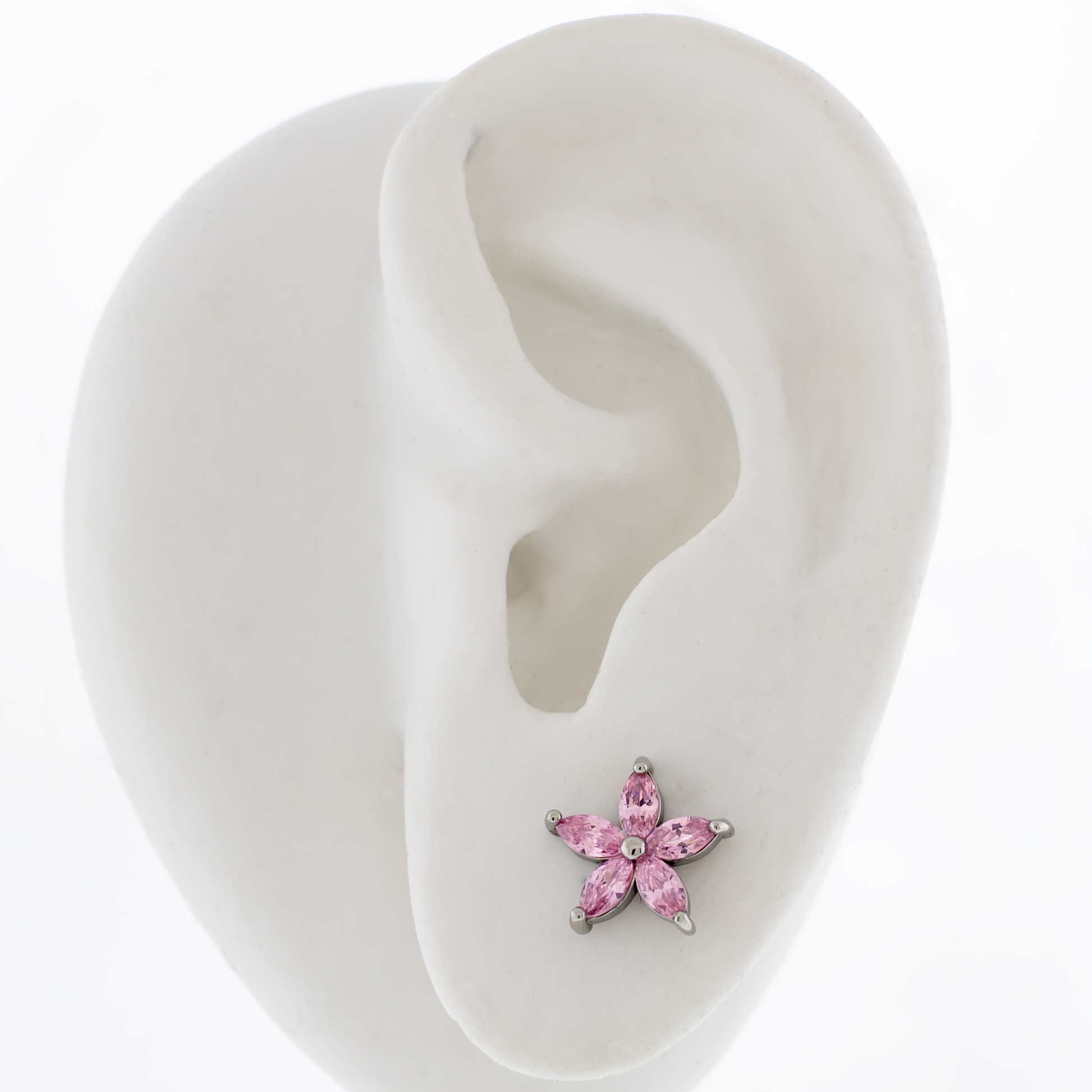 Steel Gemmed Flower Earring Studs