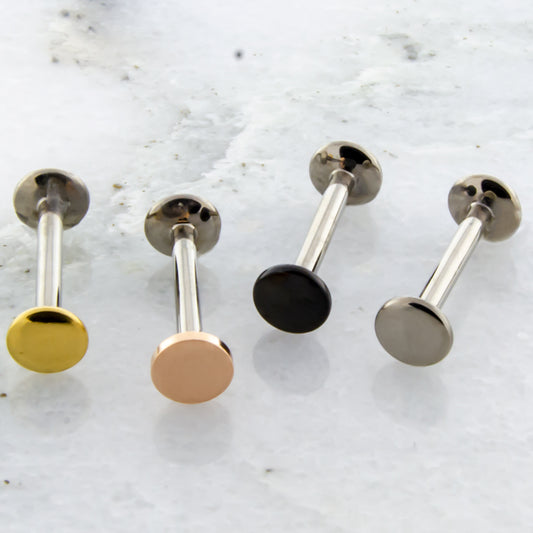 16g/18g Steel Internally Threaded Labret w/ Flat Disc