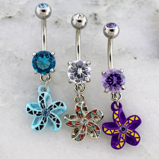14G Tribal Flower Navel Ring - Pierced Addiction